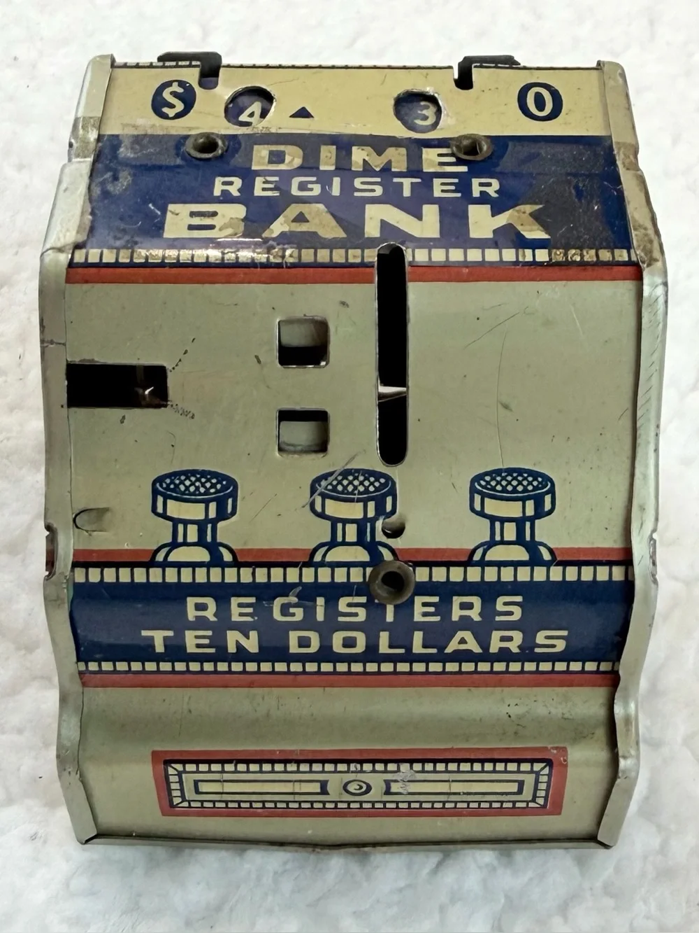 (VTG) J. CHEIN & CO • Tin Litho Mechanical Dime Register Coin Bank Made in USA